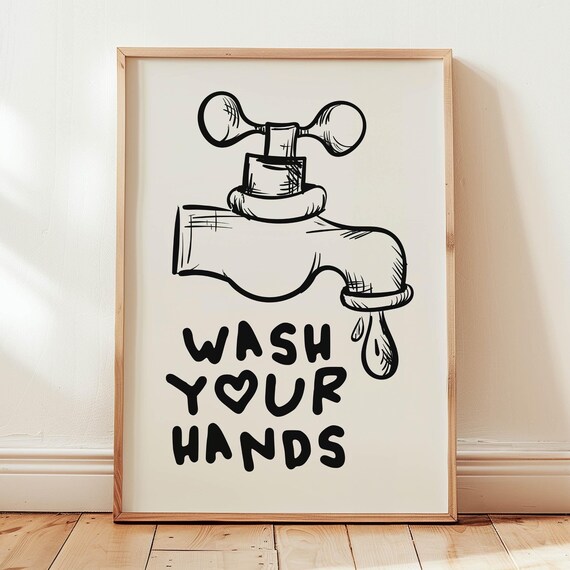 Wash Your Hands Print Funny Bathroom Print Cute Bathroom Decor Retro Print Quote Print Minimalist Bathroom Decor Bathroom Art Print
