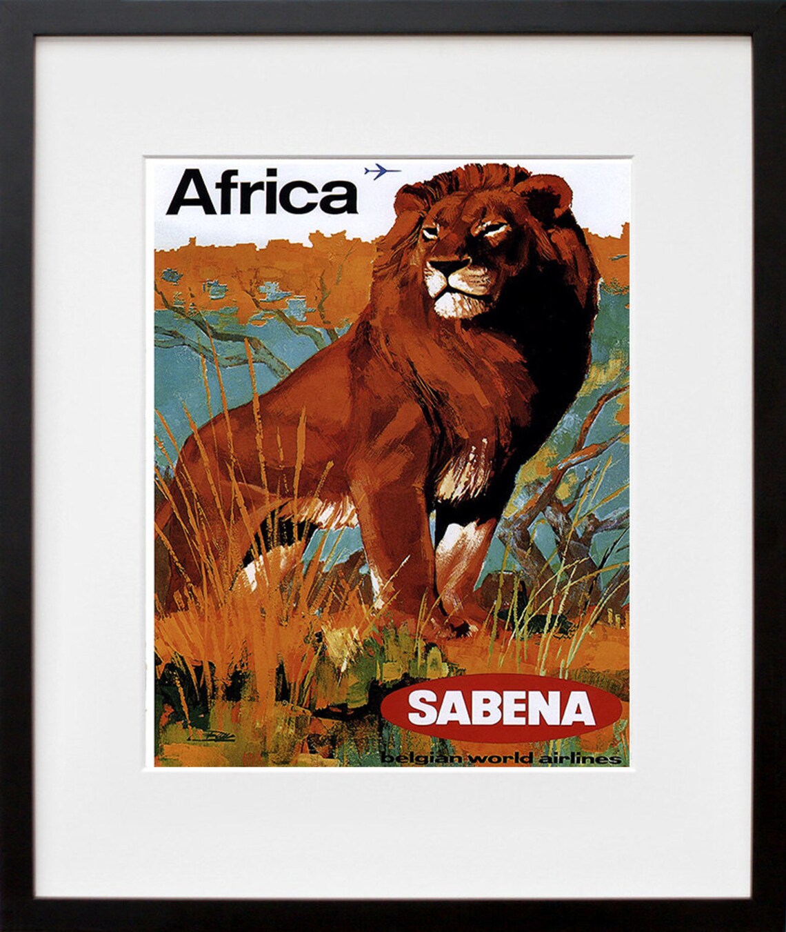 Africa Travel Art Lion Poster, African Wall Art Print