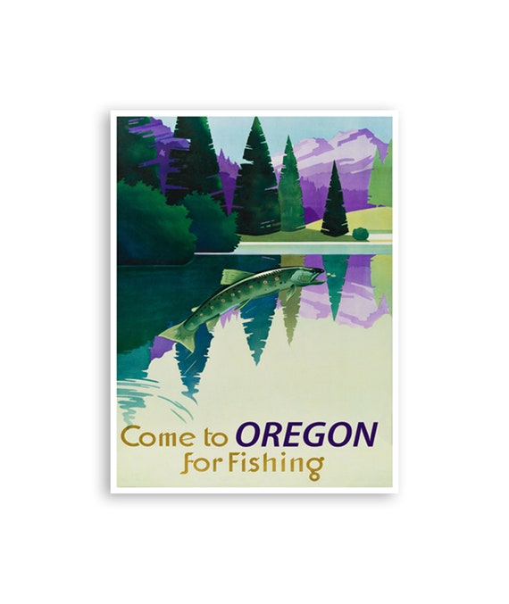 Oregon Print Fishing Art Angler Gift Vintage Travel Poster Xr3700a