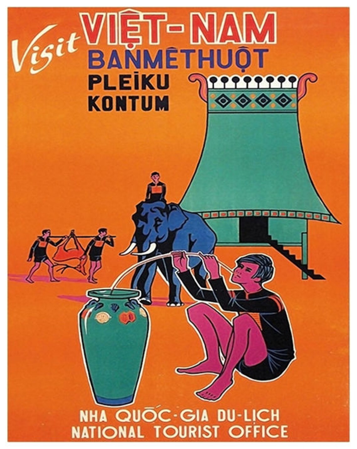 Vietnam Banmethuot Pleiku Kontum Highlands Tourist Vintage Poster - Image 2