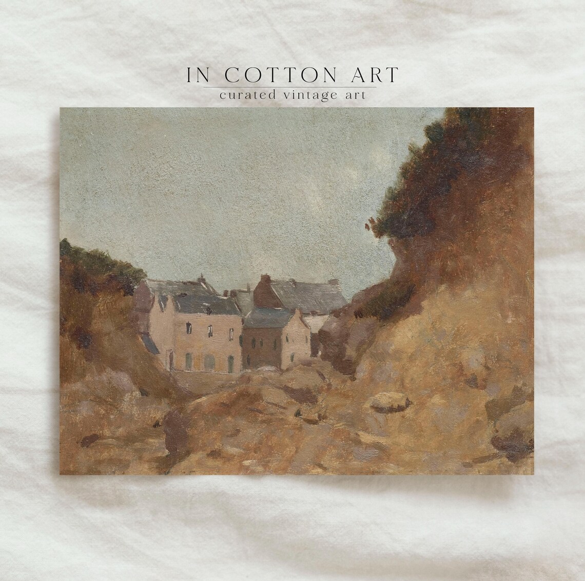 Vintage Earthy Landscape, Country Farmhouse Village Art Print - Image 4