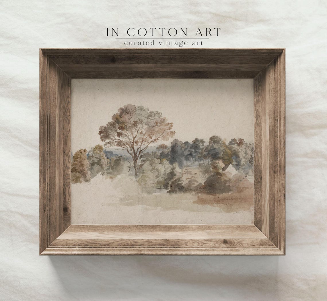 Pastel Watercolor Woodland Trees Delicate Study Framed Art Print - Image 3