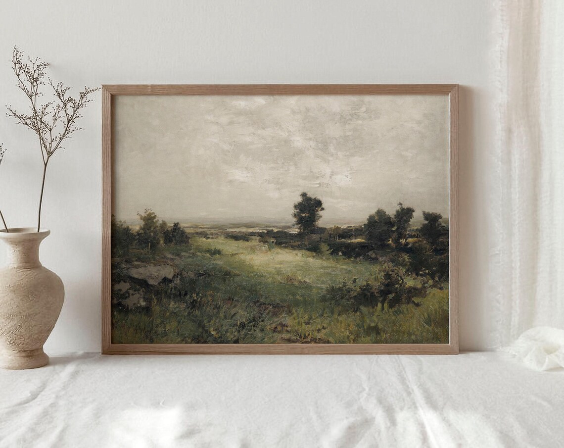 Vintage Green Valley Landscape, Farmhouse Art Print - Image 2