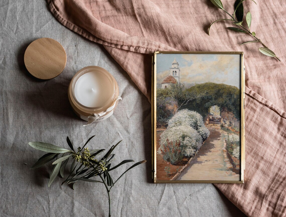 Vintage Garden Oil Painting, European Village Art Print - Image 2