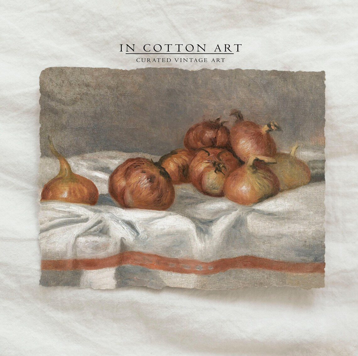 Rustic Onion Still Life Vintage Kitchen Oil Painting Wall Art - Image 3