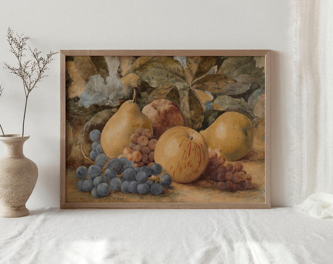 Vintage Fruit Still Life Painting Antique Kitchen Wall Decor Warm Neutral Art Print P164 - Image 2