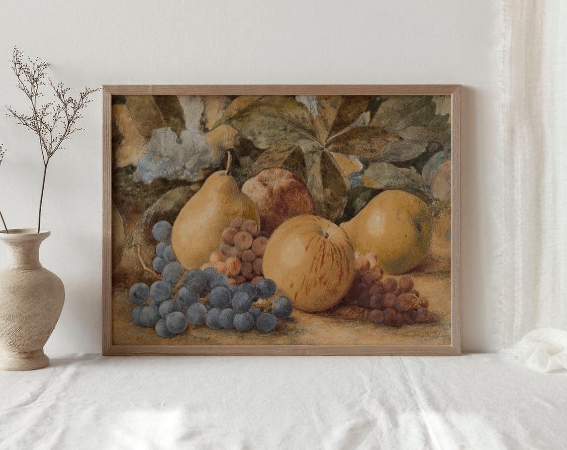 Vintage Fruit Still Life Pears Apples Grapes Antique Kitchen Print - Image 2