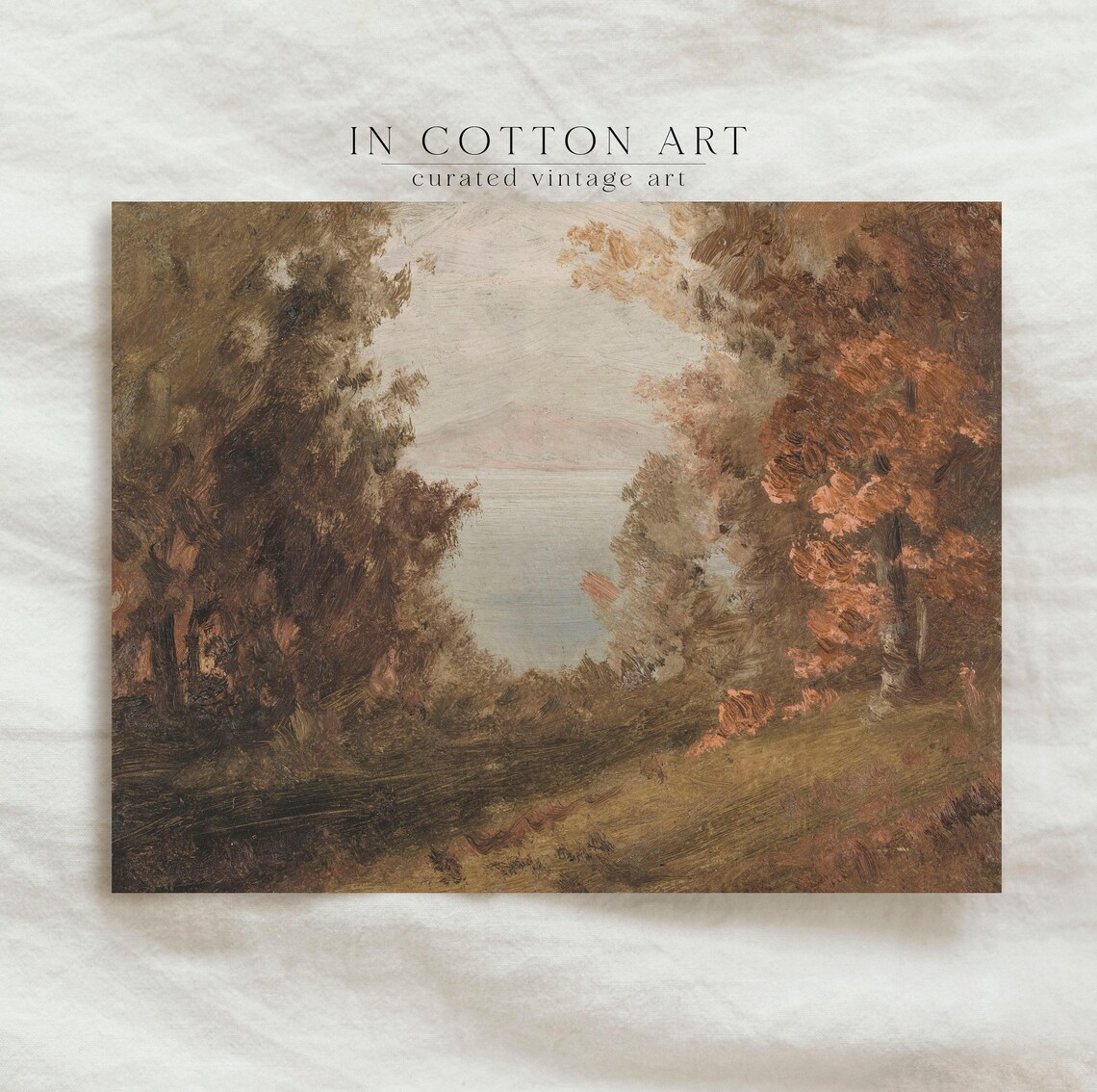 Warm Autumn Landscape Art Print, Rustic Lodge Style