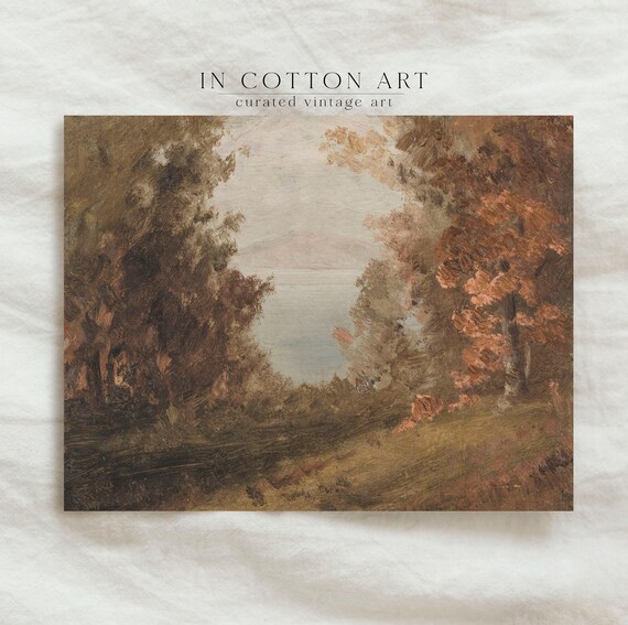 Warm Autumn Landscape Art Print, Rustic Lodge Style