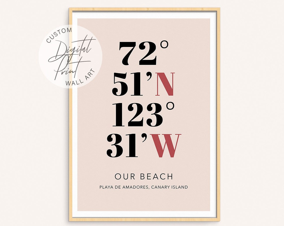 Custom GPS Coordinates Teal Poster Personalized Beach Location Anniversary Gift - Image 5