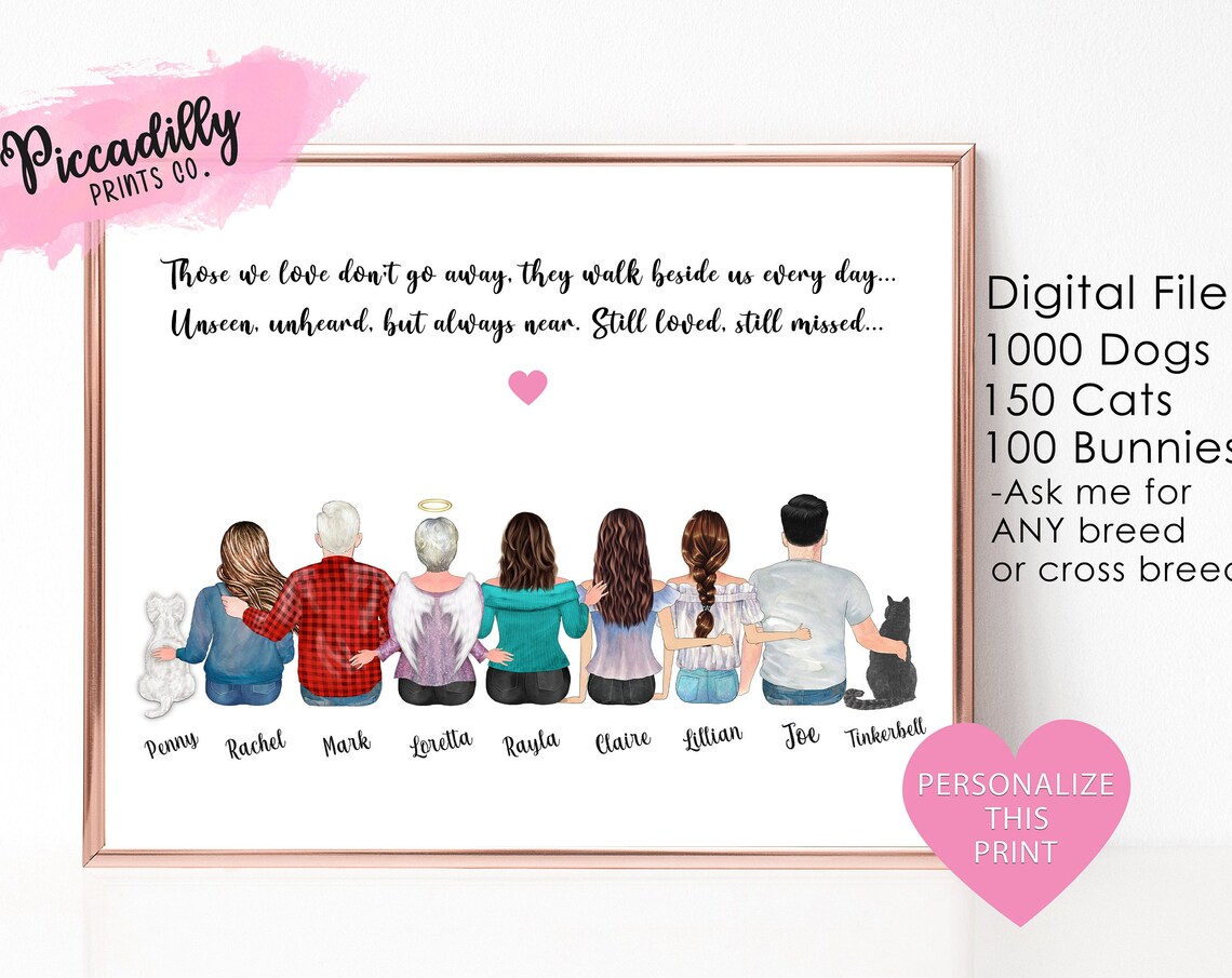 Personalized Family Memorial Portrait Print, In Heaven