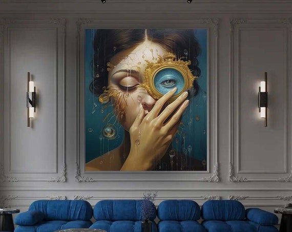 Surreal Woman Portrait Canvas Art Colorful Print Framed Wall Decor Painting Fashion
