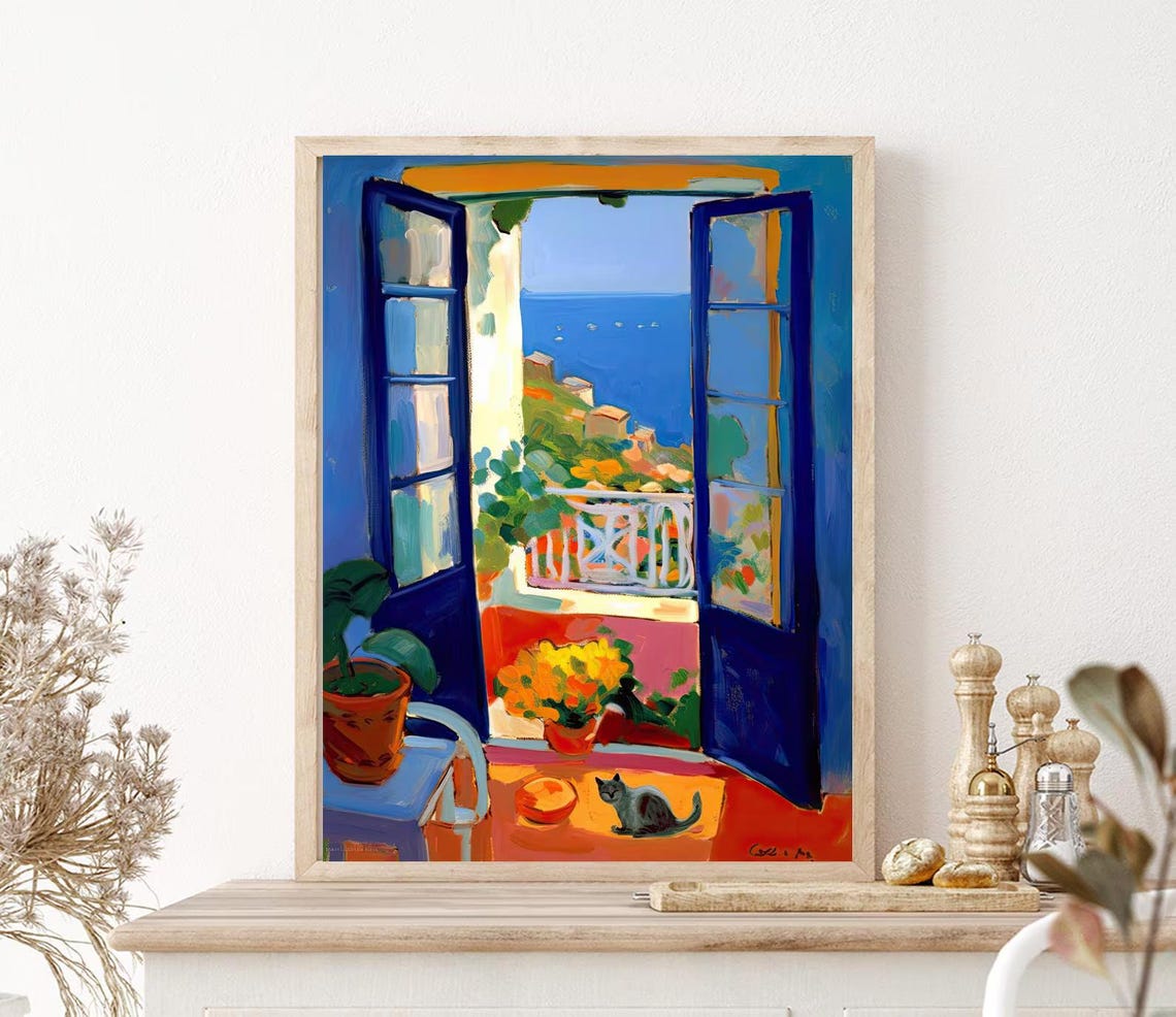 Matisse Style Coastal Window View with Cat Fauvist Art Poster - Image 2