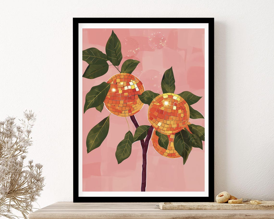 Orange Disco Ball Tree Green Oranges Wall Art Print Poster Framed Art Gift - Image 3