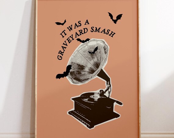 Retro Halloween Print Record Player Poster Cute Spooky Wall Art Autumn Living Room Decor Trendy Halloween Art Print 1 Print