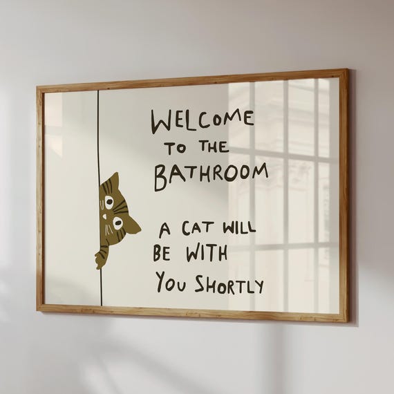 Funny Cat Bathroom Wall Art Welcome To The Print Pet Lover Decor Digital Download Horizontal