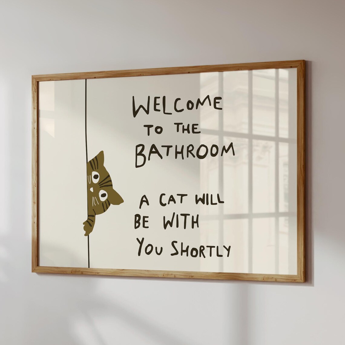 Welcome to the Bathroom Funny Peeking Cat Sign Quirky Poster