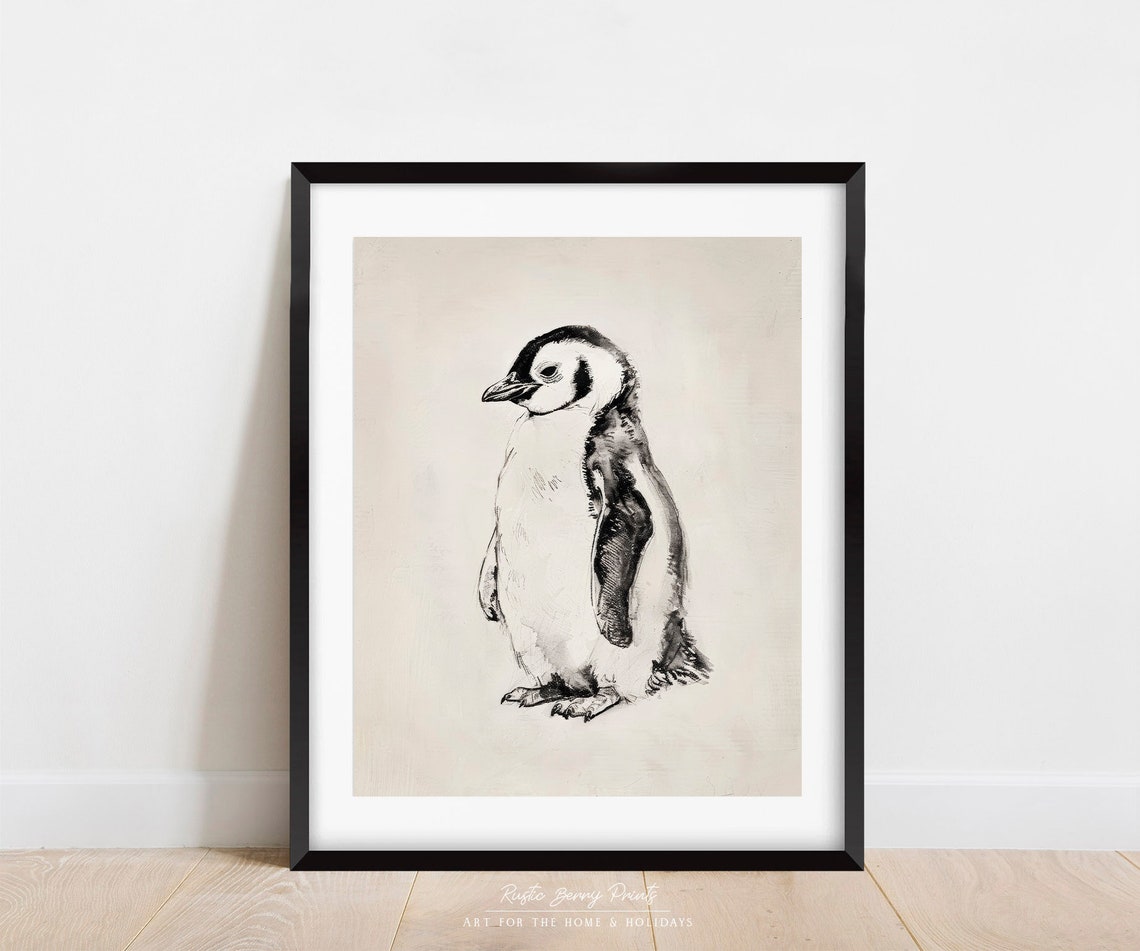 Vintage Penguin Art Print Animal Sketch Art Cottagecore Cute Nursery Decor Art Print Neutral Instant - Image 3