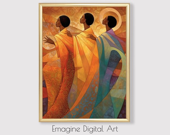 Three Spiritual Sisters African Golden Robes Unity Painting Wall Art