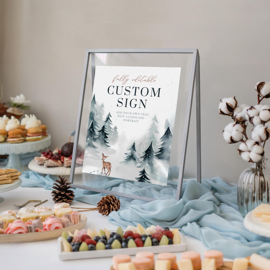 Elegant Winter Baby Shower Custom Sign Template Deer Pines Print - Image 3