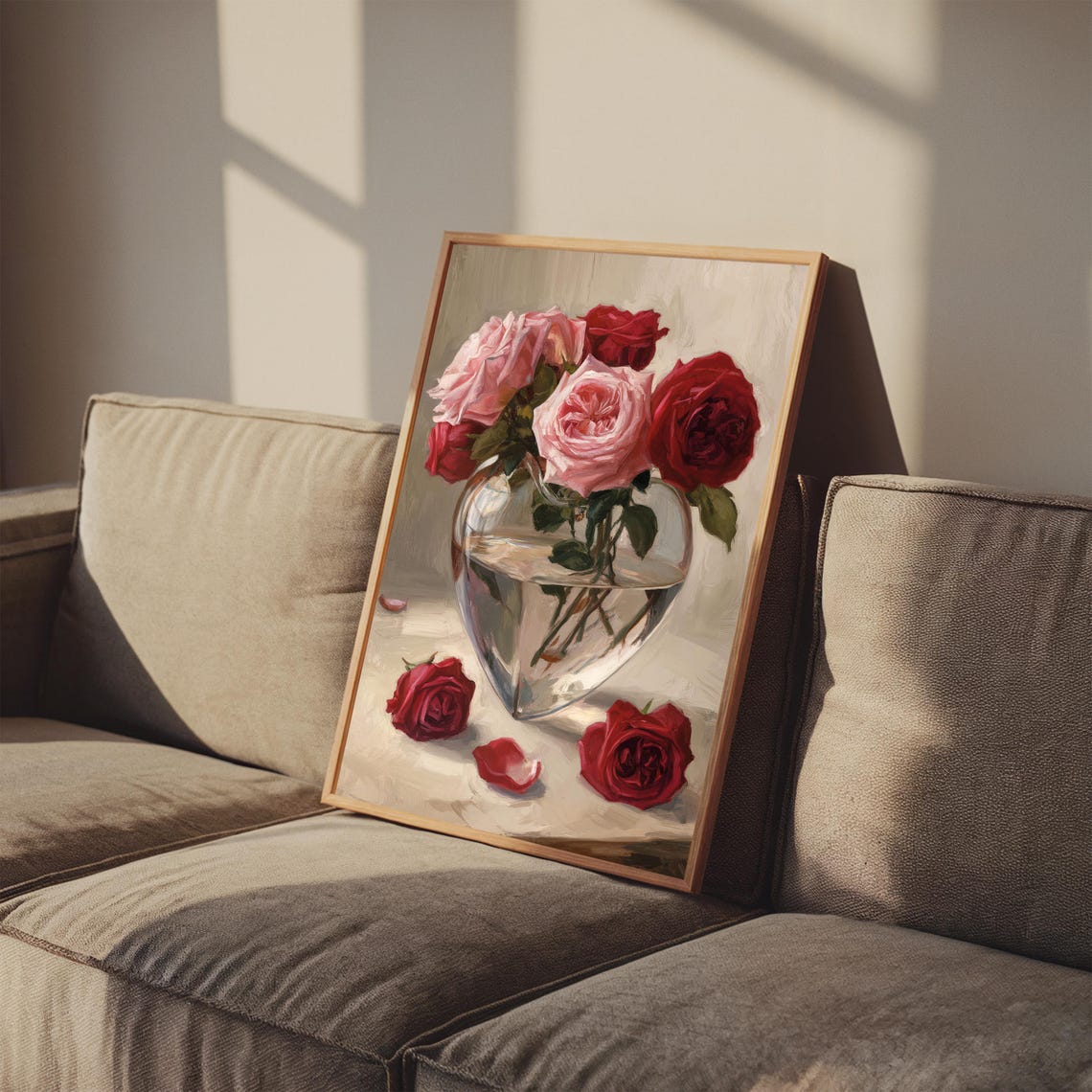 Red and Pink Roses Glass Vase Oil Painting Classic Floral Poster - Image 2