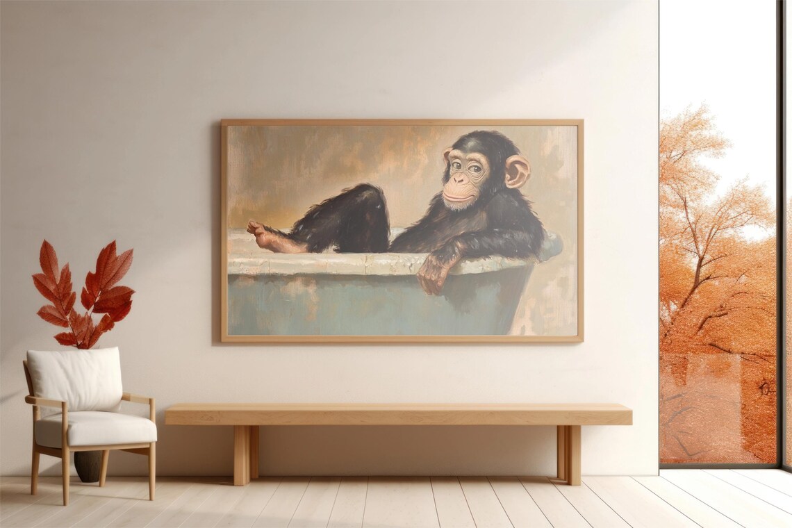 Chimpanzee In Bathtub, Funny Bathroom Decor - Image 4