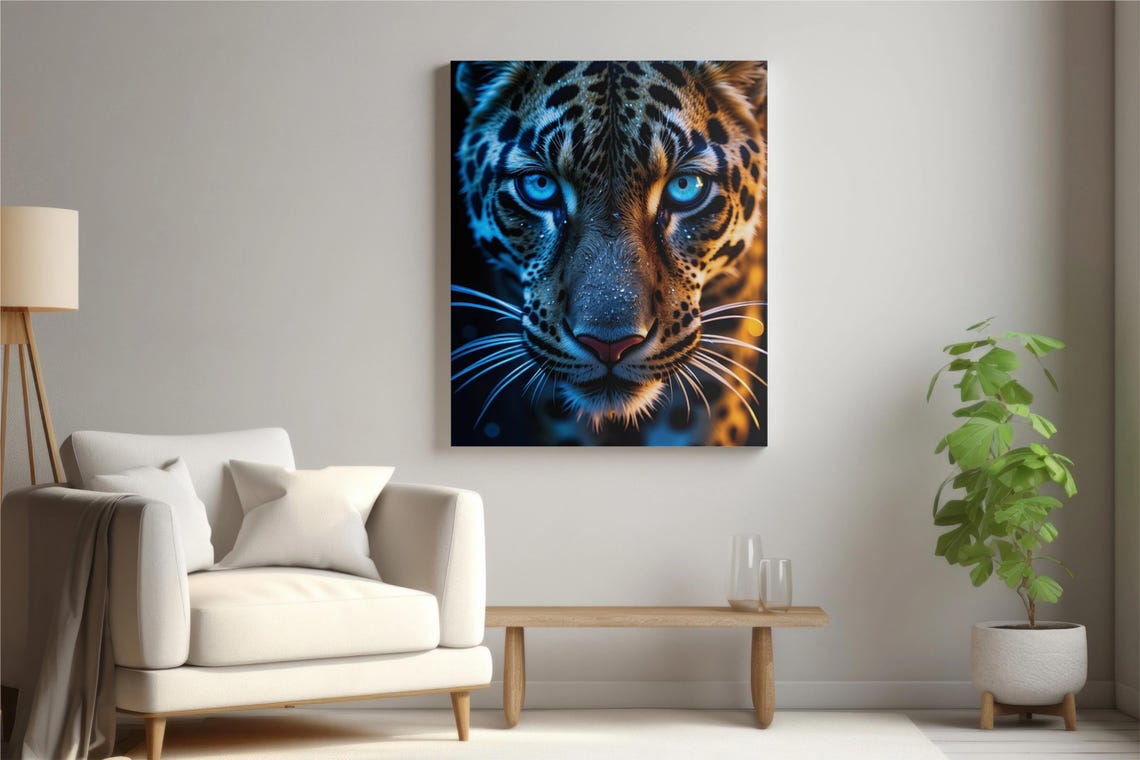 Mesmerizing Leopard Close-Up Portrait with Striking Blue Eyes Poster - Image 5