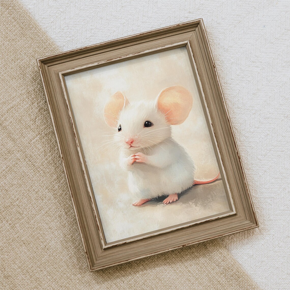 Cute White Mouse, Vintage Nursery Decor Art Print