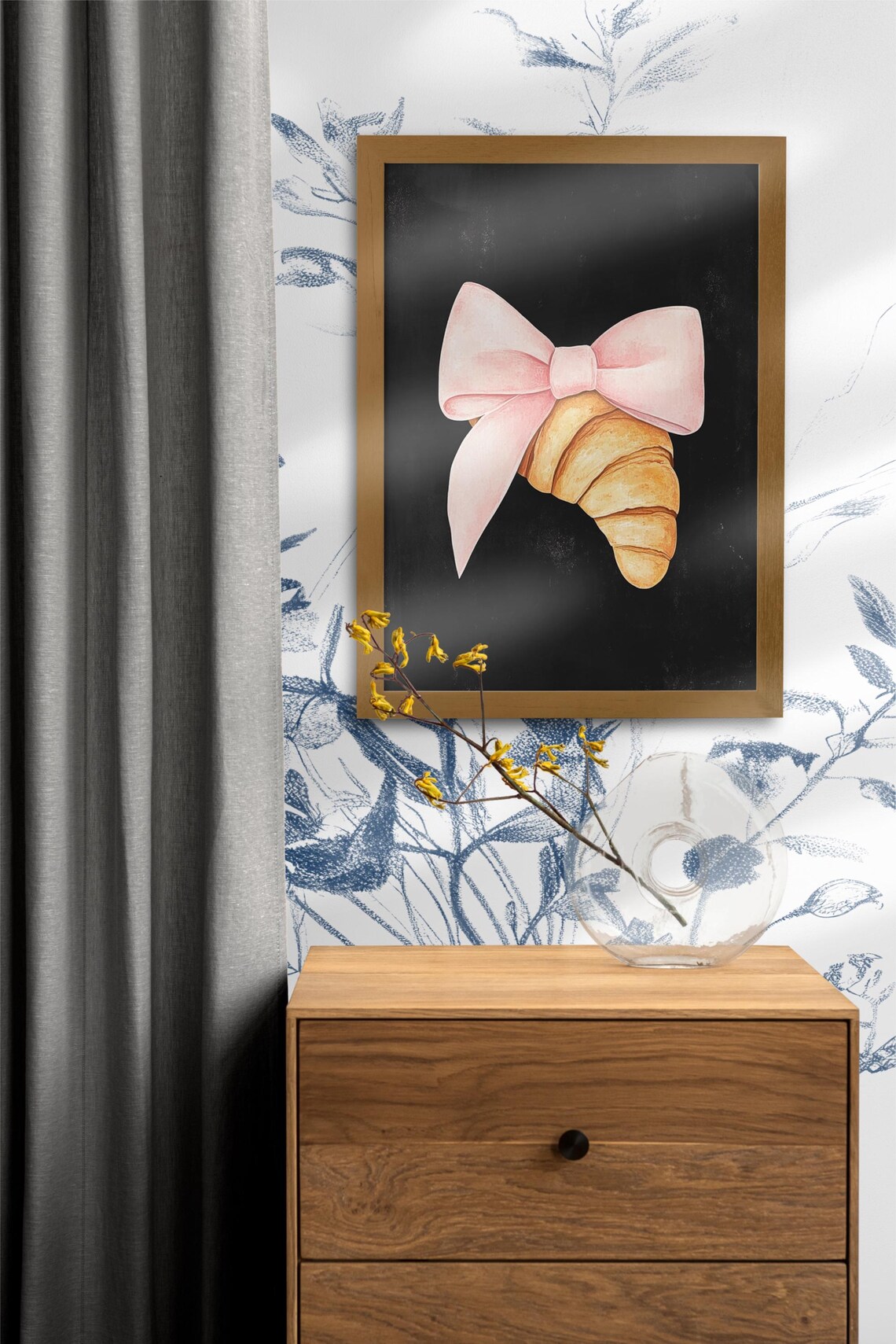 Croissant With Pink Bow, Cute Coquette Wall Art - Image 2