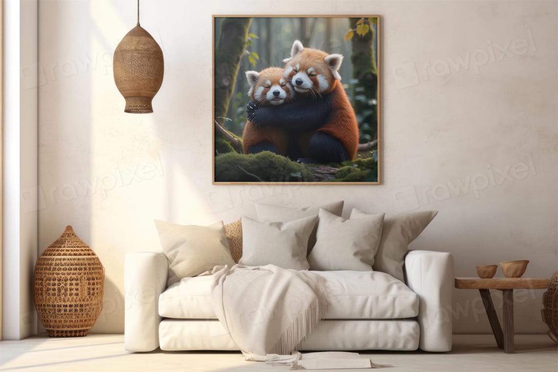 Two Fluffy Red Pandas Hugging Tenderly in a Misty Forest Poster - Image 5
