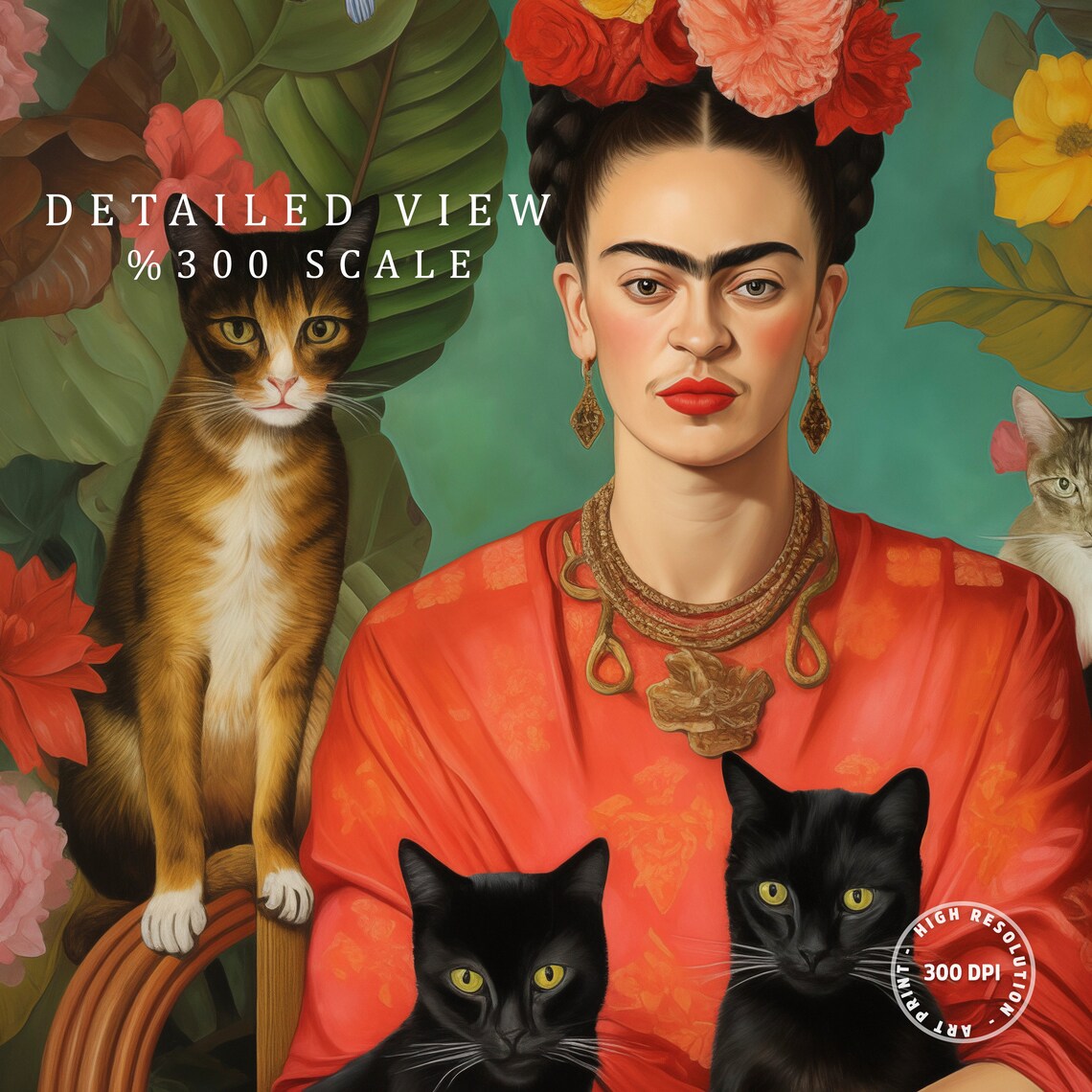 Frida Kahlo Cats And Flowers Art Print - Image 2