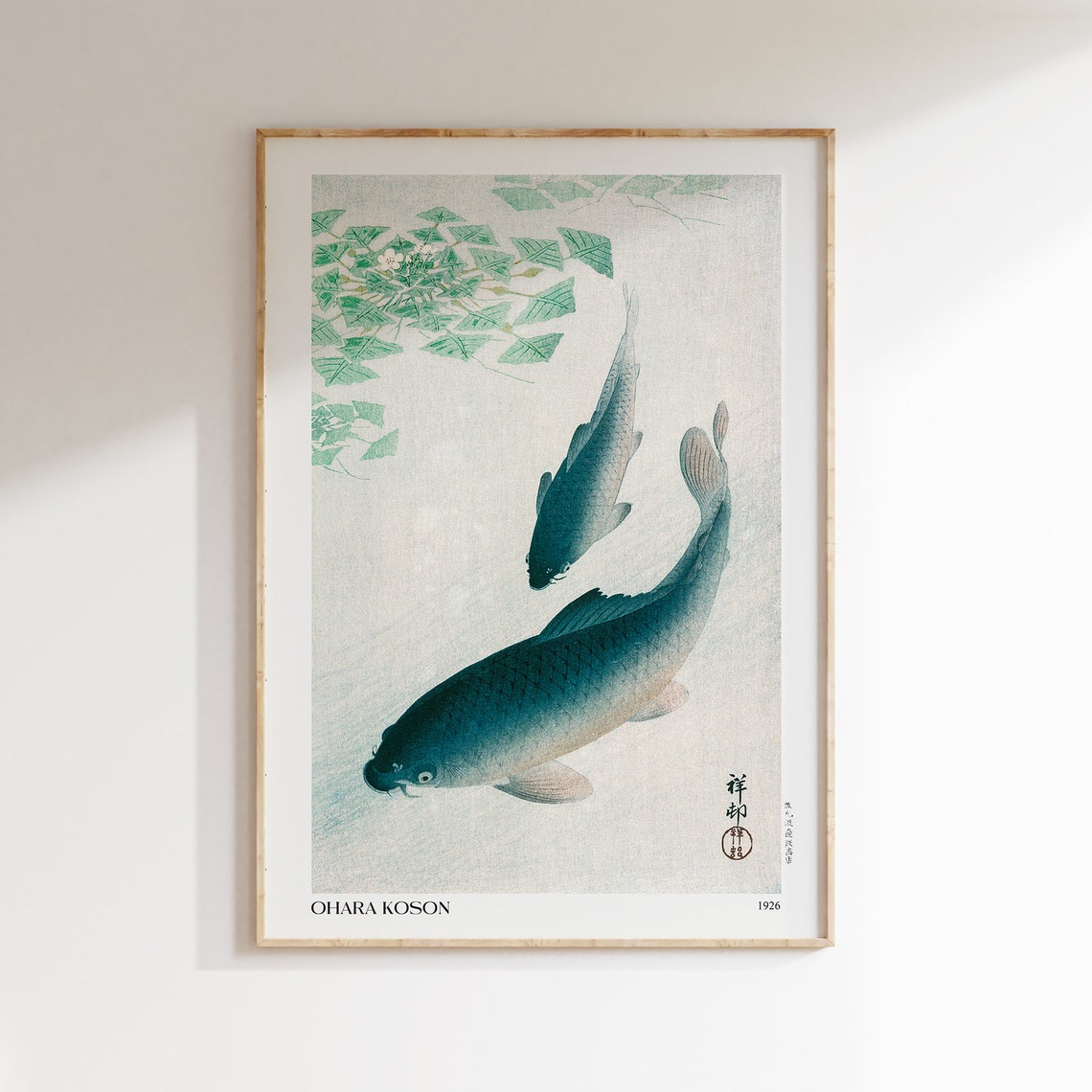Ohara Koson 1926 Two Carp Fish Japanese Woodblock Art Poster - Image 2