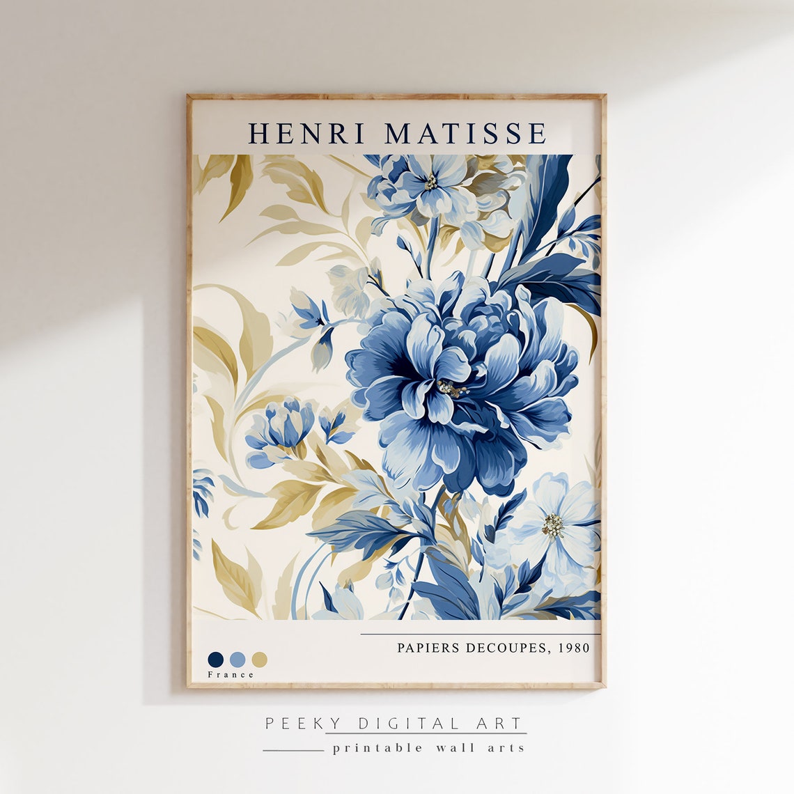 Henri Matisse Style Blue Floral Paper Cut 1980 Botanical Poster - Image 2