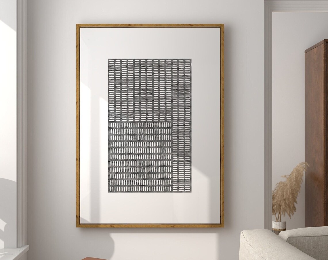 Modern Grey Abstract Minimalist Poster, Japandi Style