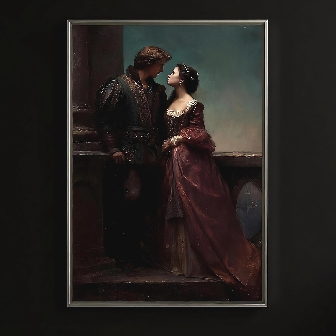 Medieval Lovers Dark Romantic Embrace Victorian Gothic Art Poster