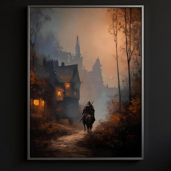 Dark Fantasy Knight Painting Medieval Forest Wall Art