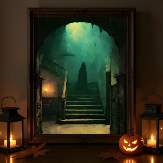 Haunted Mansion Painting Spooky Gothic Halloween Wall Art