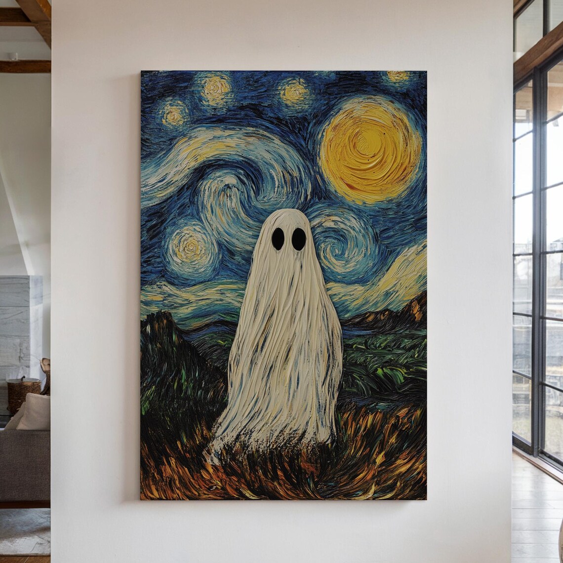 Ghost in Starry Night Sky Van Gogh Inspired Spooky Halloween Wall Poster - Image 5