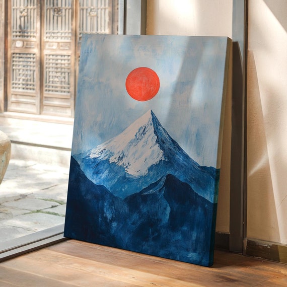 Tranquil Summit Under Scarlet Sun A Majestic Blue Mountain Scene Embodies Serenity Power And Natures Grandeur