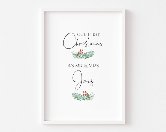 Our First Christmas As Mr And Mrs Personalized Wedding Art Poster
