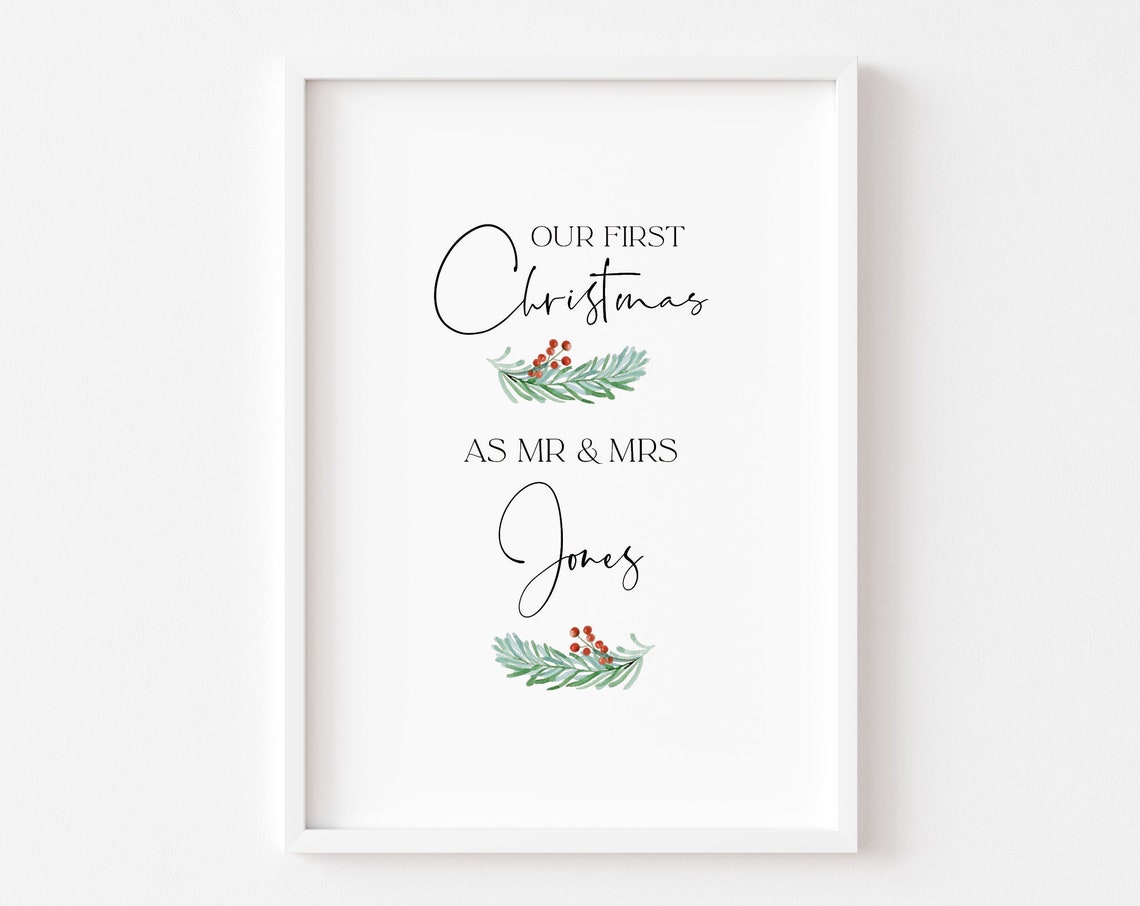 Our First Christmas As Mr And Mrs Personalized Wedding Art Poster