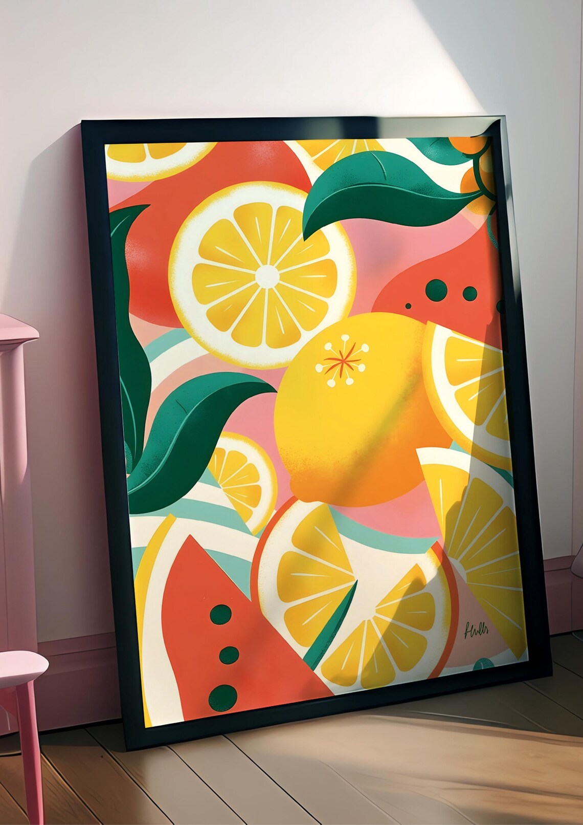 Fresh Fruits Retro Poster, Vintage Illustration