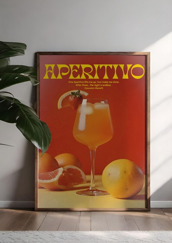 Aperitivo Retro Italian Cocktail Poster With Fresh Citrus Fruit Garnish