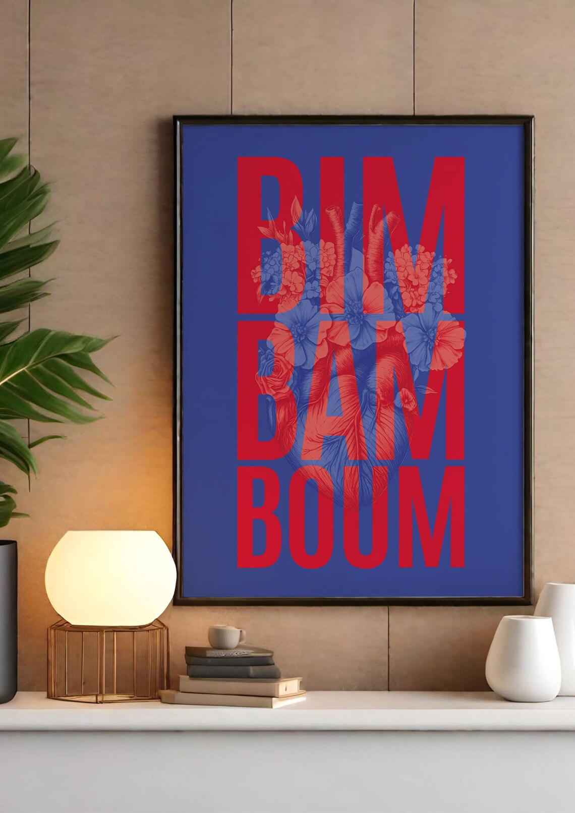 Bim Bam Boum Typographic Poster, Minimalist Heart