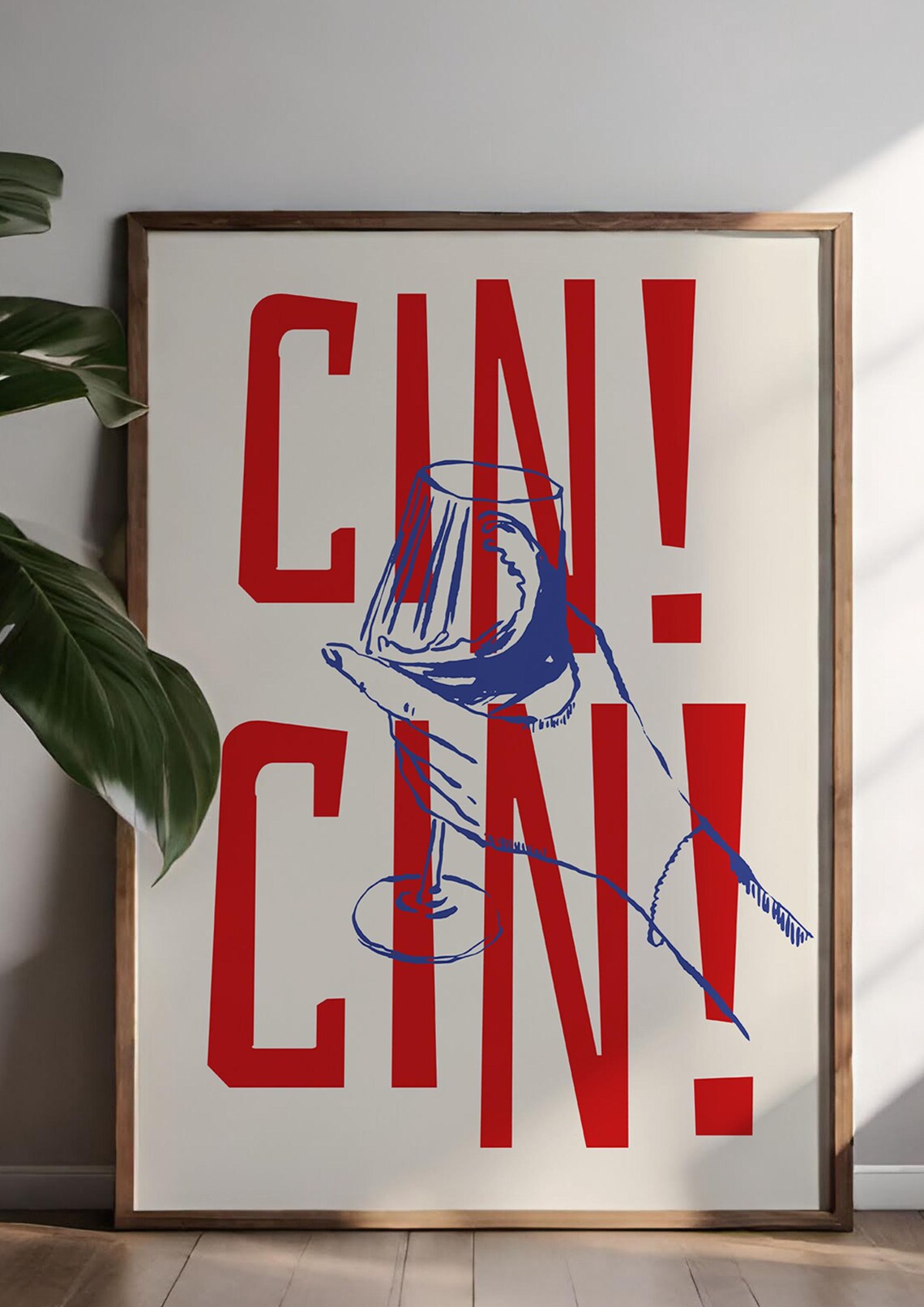 Cin Cin Typographic Poster, Wine Glass