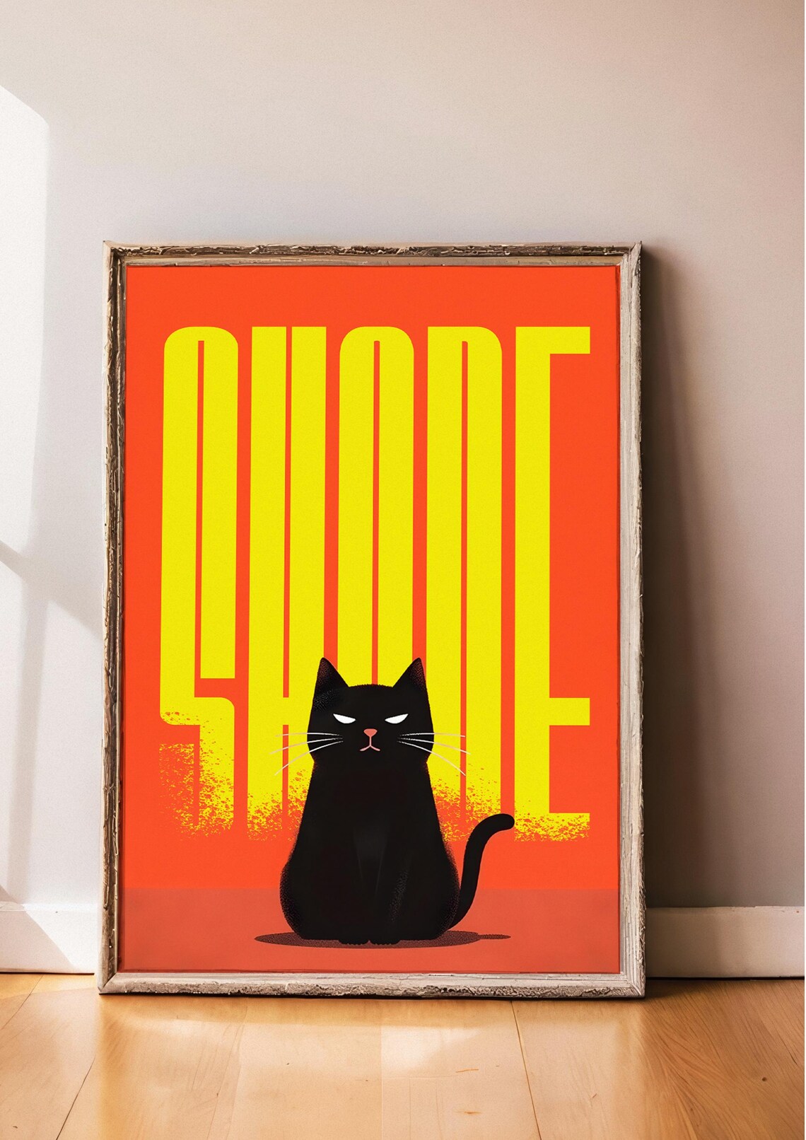 Shade Minimalist Poster, Black Cat With Writing