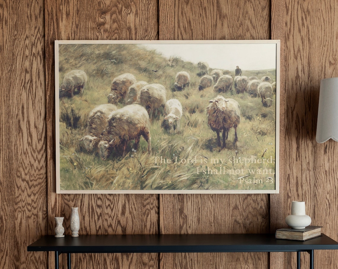 Psalm 23 Shepherd Scripture Art, Vintage Poster