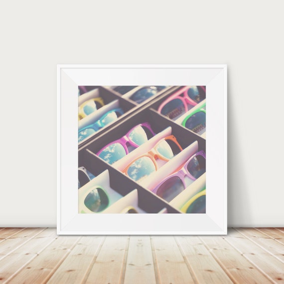 Sunglasses Sky Reflection Print Neon Decor Wanderlust Art 8x8