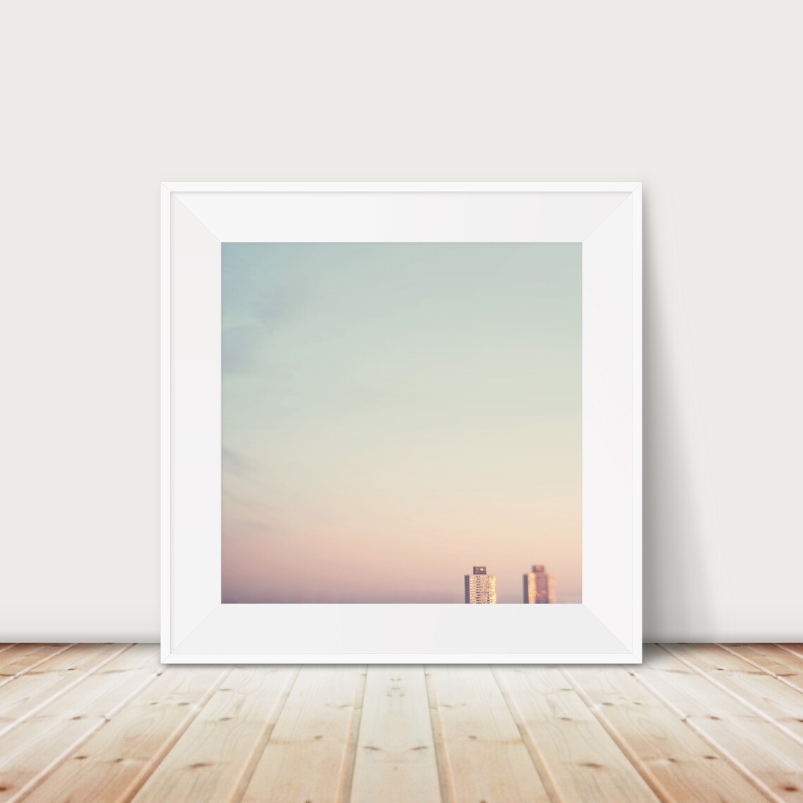 London Pastel Skyline Photograph Distant Skyscrapers Mint Pink Poster