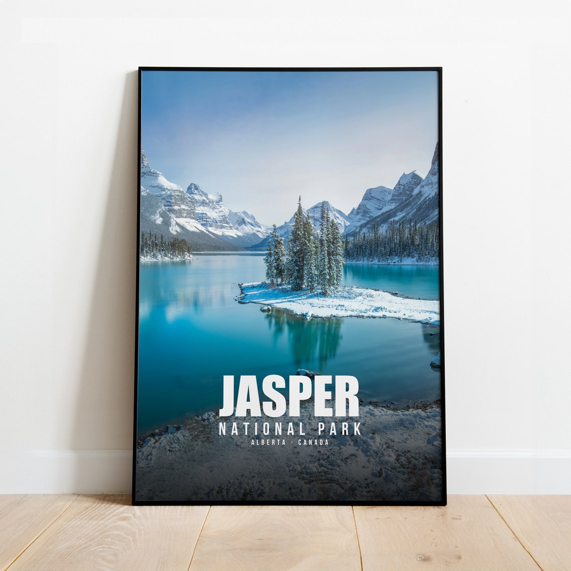 Jasper National Park Alberta Canada Winter Lake Island Poster